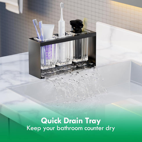 Toothbrush Holders for Bathrooms, Detachable Toothbrush Organizer with 3 Slots, Toothbrush and Toothpaste Holder Set for Countertop Accessories St...