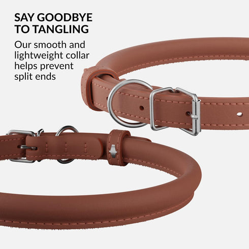 CollarDirect Rolled Leather Dog Collar, Soft Padded Round Puppy Collar, Handmade Genuine Leather Collar Dog Small Large Cat Collars 13 Colors (18-...