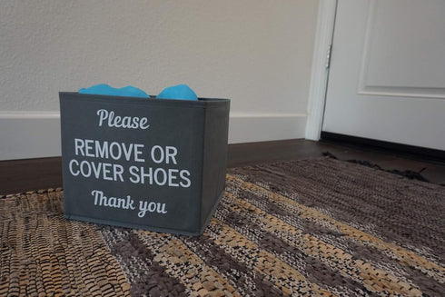 Shoe Cover Box | Disposable Shoe Bootie Holder For Realtor Listings and Open Houses | Please Cover or Remove Shoes Bin | Shoe Bootie Box (Grey)...