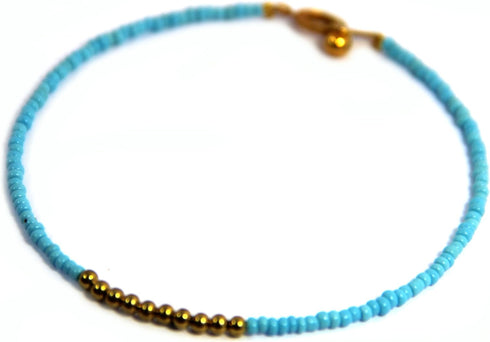 Handmade Anklet, Blue Beads, Bohemian (P5)...