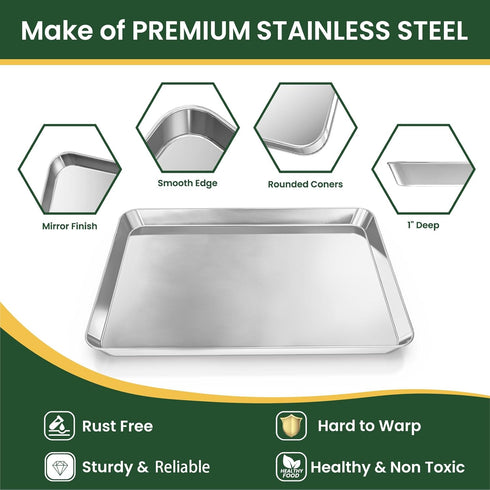 Baking Sheet and Cooling Rack Set, 2PCS Stainless Steel Cookie Sheets for Baking with Baking Rack, Size 9 x 7 x 1 Inch, Non Toxic & Heavy Duty & E...