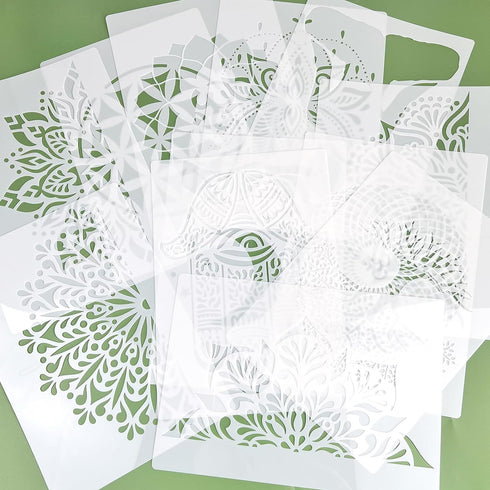 12 Pcs Sacred Geometry Stencils, Hamsa Hand Torus Om Sacred Lotus Moon Mandala Zen Stencils Flower of Life Yoga Spiritual Stencils Meditation Temp...