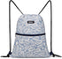 WANDF Drawstring Backpack String Bag Sackpack Cinch Water Resistant Nylon for Gym Shopping Sport Yoga (Light Blue Leaf with zipper)...