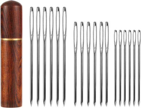 18pcs Large Eye Sewing Needles, Stainless Steel Sharp Tapestry Needles Hand Knitting Needles Embroidery Hand Needles with Wooden Needle Case for C...