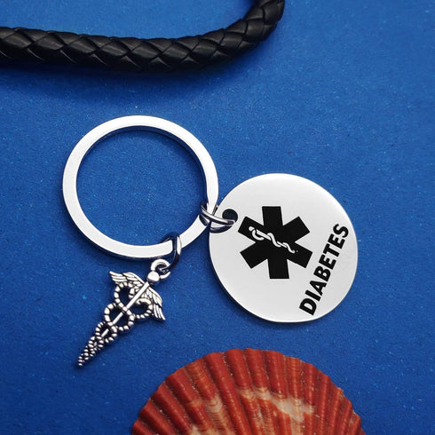 Dabihu Diabetes Keychain for Unisex-Adults Stainless Steel, Modern Style, Silver, Medical Alert Tag Keychain...