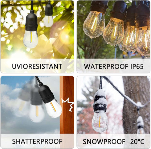 24-Pack String Light Bulbs, S14 Outdoor Waterproof Replacement Bulb, E26 Base Bulbs, 1W 120V, 2700K Warm White...