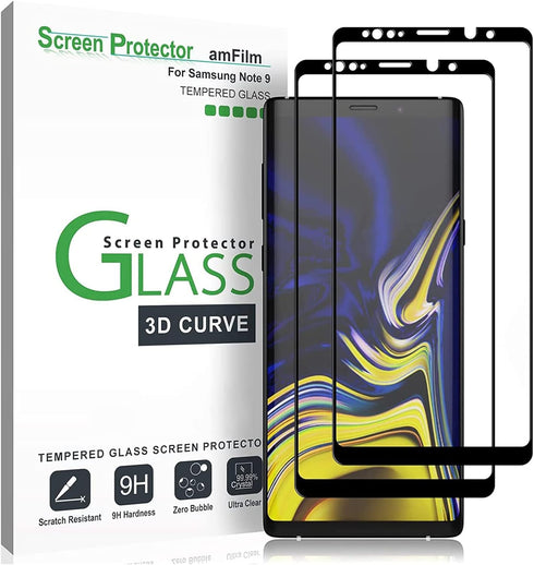 amFilm Screen Protector for Samsung Galaxy Note 9, Full Screen Coverage Screen Protector, 3D Curved Tempered Glass, Dot Matrix with Easy Installat...