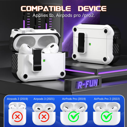 R-fun Compatible with AirPods Pro 2nd Generation 2023(USB-C),2022(Lightning Cable),1st Gen 2019 Charging Case, Full Drop Protection Auto Pop-Up Li...