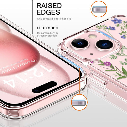 bicol Compatible with iPhone 15 Case,Crystal Clear Cover with Fashionable Designs for Girls Women,Slim Fit Shockproof Protective Acrylic Phone Cas...