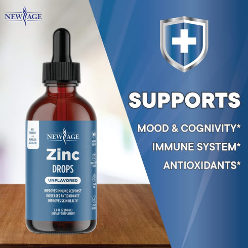 Liquid Zinc Drops for Adults & Kids by NEW AGE, Zinc Sulfate for Immune Support, Vegan, Non-GMO & Gluten Free, 60 Day Supply, 2-Pack...