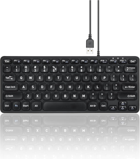 Perixx PERIBOARD-432 Wired Mini USB Keyboard - X Type Scissor Keys - Big Print Keys - US English, Black...