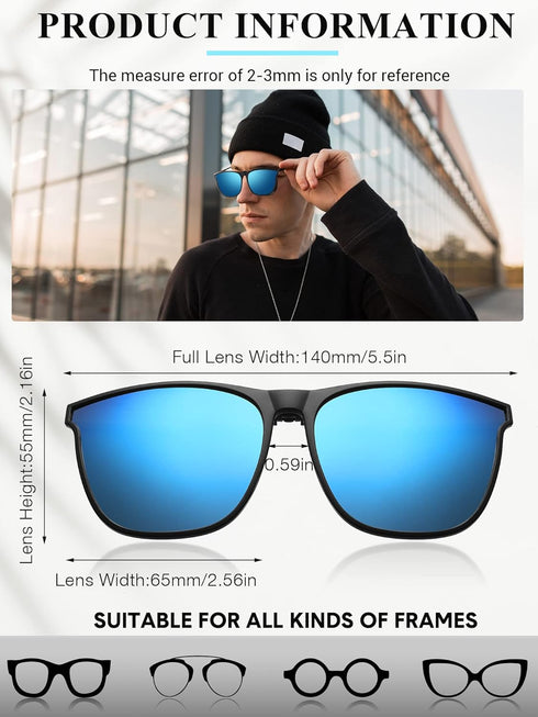Weewooday 6 Pairs Large Polarized Clip on Sunglasses UV Protection Driving Clip on Sunglass Colorful Flip Frame Glasses for Women Men Eyeglasses...