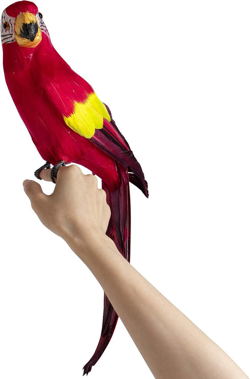 AUEAR, 17.7 Inch Red Lifelike Artificial Birds Feathered Fake Shoulder Parrot Decor Model for Decoration Craft Decorative Prop...