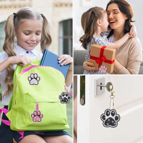 YLOLUL 16 Pcs Dog Paw Shaped Diamond Art Keychains DIY Pet Paw Diamond Art Keychain Kits Diamond Art Double-Sided Cat Dog Paw Painting Key Chains ...