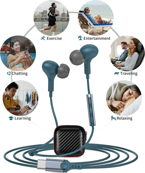 USB C Headphones for iPhone 15,Samsung S24 Ultra S23 S22 S21 FE Plus Flip Fold A35 A54,Magnetic Wired Earbuds Stereo in-Ear Type C Earphones with ...