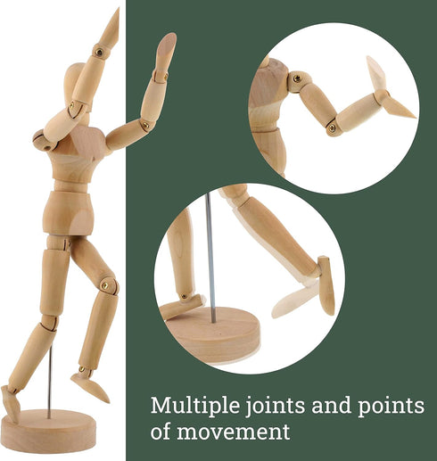 US Art Supply® Wood 8" Male - Artist Drawing Manikin Articulated Mannequin with Base and Flexible Body - Perfect for Drawing The Human Figure (8" ...