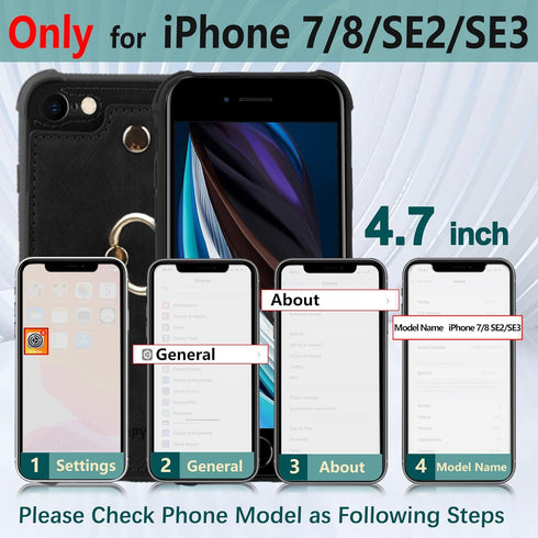 iPhone SE 2022/2020,iPhone 7/8 Wallet Case with Credit Card Holder,Leather Shockproof Phone Cover Supports 360°Rotation Ring Stand and RFID Blocki...