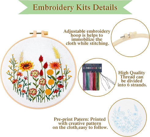 Dremisland 4 Sets Embroidery Kit for Beginners Cross Stitch Kits for Adults with Cute Flowers and Plants Patterns Beginner Embroidery Kit for Adul...