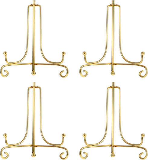 4 Pack Display Stand, BetterJonny 8" Iron Gold Easel Plate Holder Stand for Displaying Pictures, Photo Frames, Decorative Plates, Book and Tableto...
