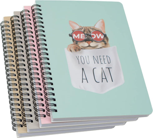 Yansanido Spiral Notebook, 4 Pcs A5 Thick Cat Design Hardcover 8mm Ruled 4 Color 80 Sheets -160 Pages Journals for Study and Notes (Cat)...