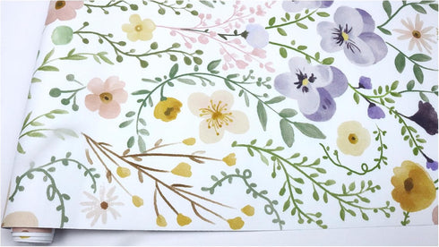 HAOKHOME 93399-1 Floral wallpaper Peel & Stick Purple/Green/White Nursery Wall Paper Boho Stick on Contact Paper 17.7in x 9.8ft...