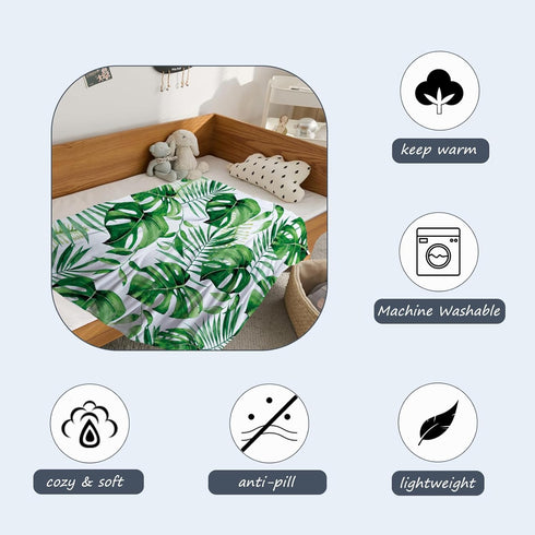 Neatee Living Tropical Leaf Throw Blanket Small Green Plant Blanket Baby Toddler Swaddle Crib Stroller Soft Fleece Blankets Spring Summer Decorati...