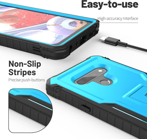 ExoGuard for LG Stylo 6 Case, Rubber Shockproof Cover Case Compatible with LG Stylo 6 Phone, Built-in Kickstand (Blue)...