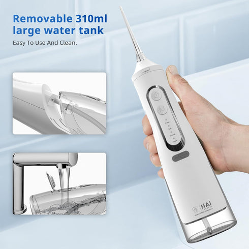 HAI Water Flossers for Adults - Dental Floss with 310ML Tank & 4 Jet Tips - Rechargeable, Waterproof, Portable Water Flossers for Teeth, Braces, B...