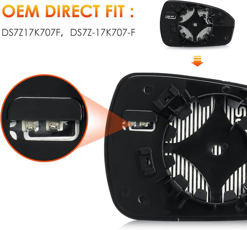 Left Driver Side Mirror Glass Replacement for 2013 2014 2015 2016 2017 2018 2019 2020 Ford Fusion Heated Mirror Replace DS7Z17K707F...