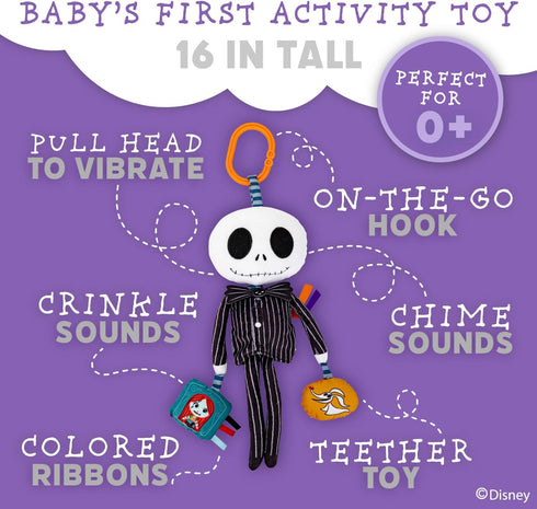 KIDS PREFERRED Disney Baby Nightmare Before Christmas Jack Skellington On The Go Activity Toy with Teether, On The Go Clip, Bell Chime, and Pull T...
