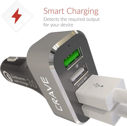 Crave CarHub 54W 4 Port USB Car Charger, Qualcomm Quick Charge 3.0 - Black...