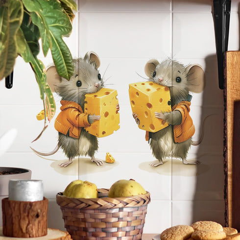 Cute Mouse Wall Decals 2 Mice Eating Cheese Wall Stickers for Child Room Decor 3D Cute Mouse Stickers for Wall Removable Waterproof Peel and Stick...