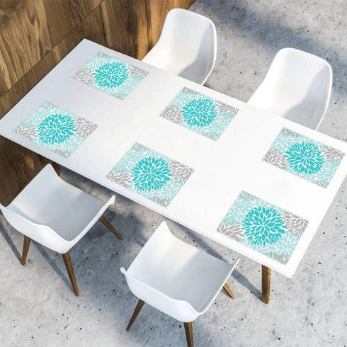 Turquoise Blue and Gray Placemats Set of 6, Washable Table Place Mats for Kitchen Dining Home 12 X 18 Inch...