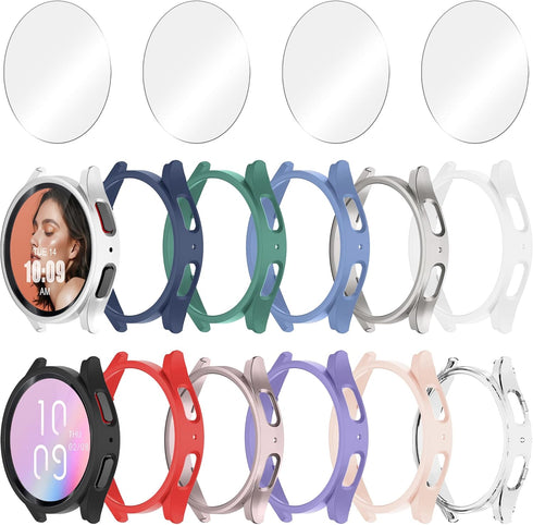 12+4 Pack Case for Samsung Galaxy Watch 6 44mm with Tempered Glass Screen Protector, Waterproof Hard PC Scratch Resistant Protective Cover Compati...