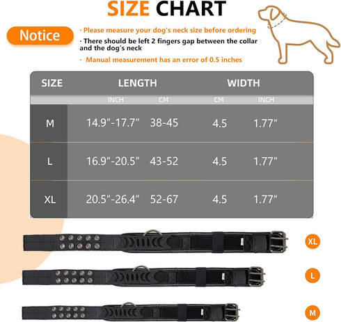 Reflective Nylon Dog Collar, Adjustable Heavy Duty Tactical Collars with Control Handle, Breathable Padded for Medium Large Dogs (L, Black)...