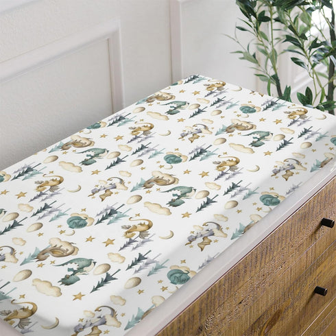 Watercolor Cute Dragon Fairy Tale Changing Pad Cover for Baby Boy, Cloud Moon Star Dragons Egg Diaper Change Table Covers, Soft Stretchy Safe Snug...