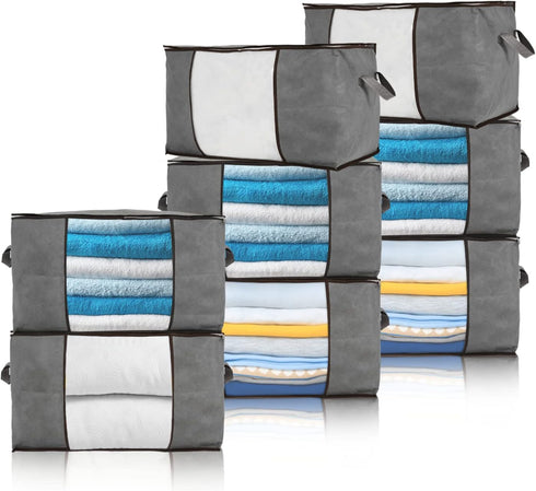 8-Pack 90L Extra Large Capacity Storage Bins with Clear Window, Closet Organizer and Clothes Storage Bags, 3 Layers Fabric, Reinforced Handle and ...