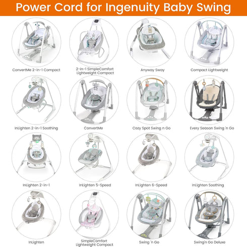 Baby Swing Power Cord for Ingenuity InLighten, Simple Comfort and Swing'n Go Charger, 2-in-1 Charging Cable with USB A and DC Plug, Power Adapter...