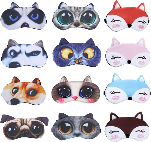 EBaokuup 12 Pack Animal Sleep Eye Mask - Soft Funny Blindfolds Sleeping Mask, Cute Cat Dog Eye Cover Eye shade for Kids Girls Men Women Plane Trav...