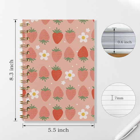 Strawberry Notebook Journal, Strawberry Office Supplies, Aesthetic Spiral Notebook Journal for Women, Cute Composition Notebook, Hardcover Spiral ...