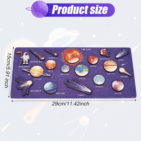 Solar System Puzzle, 11.42x5.91 Inch Space Wooden Jigsaw Puzzle Solar Planets Toys for Kids Preschool Learning Project Early Childhood Games Gift ...