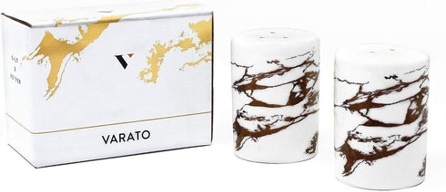 Gold Ceramic Salt and Pepper Shakers with Lids - Modern Salt and Pepper Shaker Set...