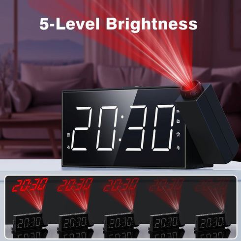 Mesqool Projection Alarm Clock with FM Radio,Large Number Display & Dimmer,USB Charger,Sleep Timer,Battery Backup,Dual Alarms,Clock Radio for Bedr...