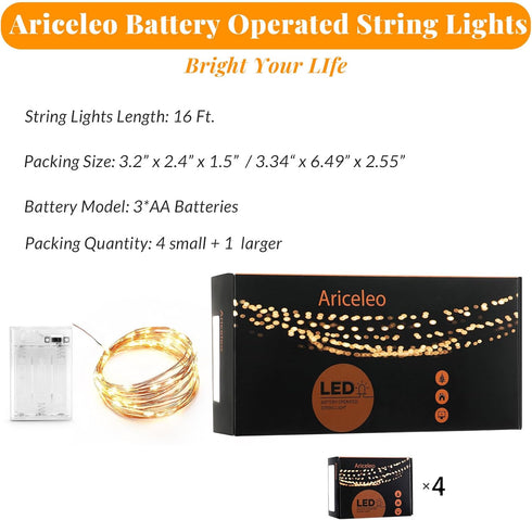 Led Fairy Lights Battery Operated, 4 Packs Mini Battery Powered Copper Wire Starry Fairy Lights for Bedroom, Christmas, Parties, Wedding, Centerpi...