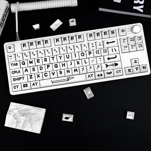 Custom Keycaps, 138 Keys Black and White PBT Cute Keycaps, Cherry Profile Dye Sublimation Themed Keycaps Set for Cherry Gateron MX Switches Mechan...