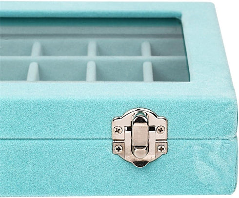 MeJell 24 Slot Velvet Glass Jewelry Box Organizer Rings Earrings Tray Display Storage Case...