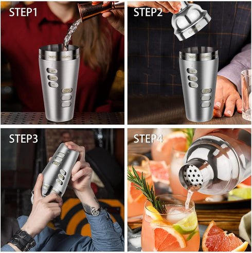Cocktail Shaker Martini Shaker Set with Recipe, 24 oz Martini Shaker Drink Shaker Drink Mixer Stainless Steel Cocktail Shaker Set Bartender Kit...