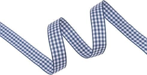 VATIN Navy and White Gingham Ribbon, Each Roll Measuring 5/8 Inch Wide by 10 Yards Long, Featuring Polyester Woven Edges, Perfect for Gift Wrappin...