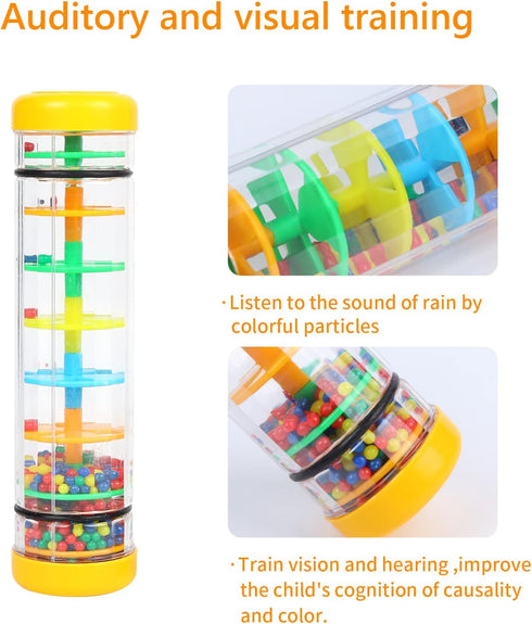 Rainmaker 8 inch Mini Rain Stick for Babies Rattle Tube Rain Stick Shaker Music Sensory Auditory Instrument Toy for Baby Child Girl (8 inch Yellow...
