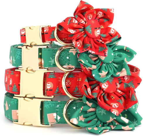 Beirui Cute Christmas Dog Collar Female with Flower, Holiday Girl Dog Collars with Christmas Patterns, Soft Green Pet Collar Adjustable for Small ...